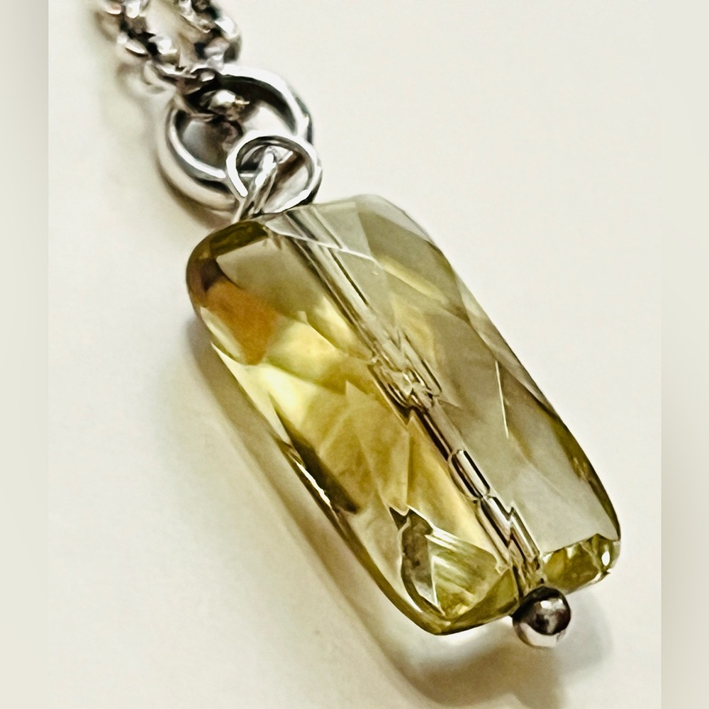 Vintage Rectangular Lemon Quartz Gemstone Pendant… - image 1